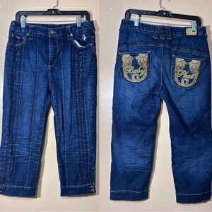 Y2K Baby Phat Jean Capris Embroidered Spellout Back Pockets Size 14